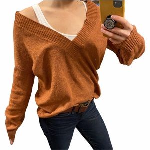 Forever 21 Burnt Orange Oversized V Neck Sweater S